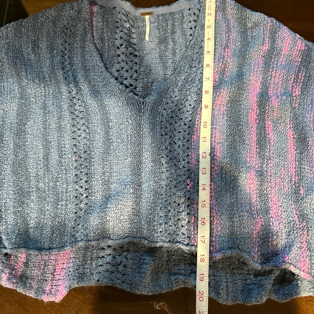 Free People Cropped  Slouchy Soft V-Neck Balloon Sleeve Multi Knit Sweater - S - Picture 8 of 11